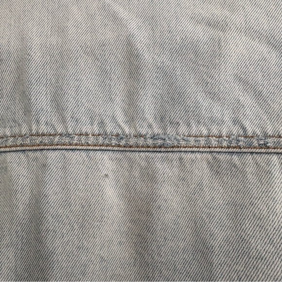 Free People Flannel Lined Sherpa Distressed Denim Trucker Jacket - Picture 6 of 9